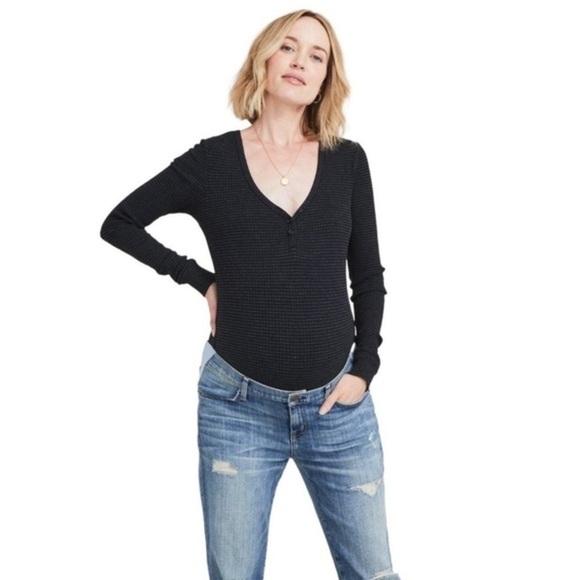 HATCH The Ruthie Long Sleeve Charcoal Heather Black Stripe Bodysuit Sz 2/M NWT - Picture 1 of 16